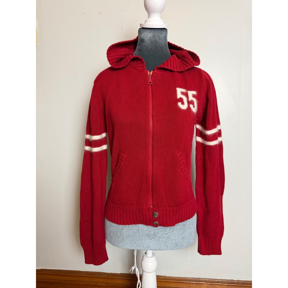 Vintage Wet Seal Red Varsity Knit Hoodie Sweater Vintage Zip Up Y2K Bella swan
